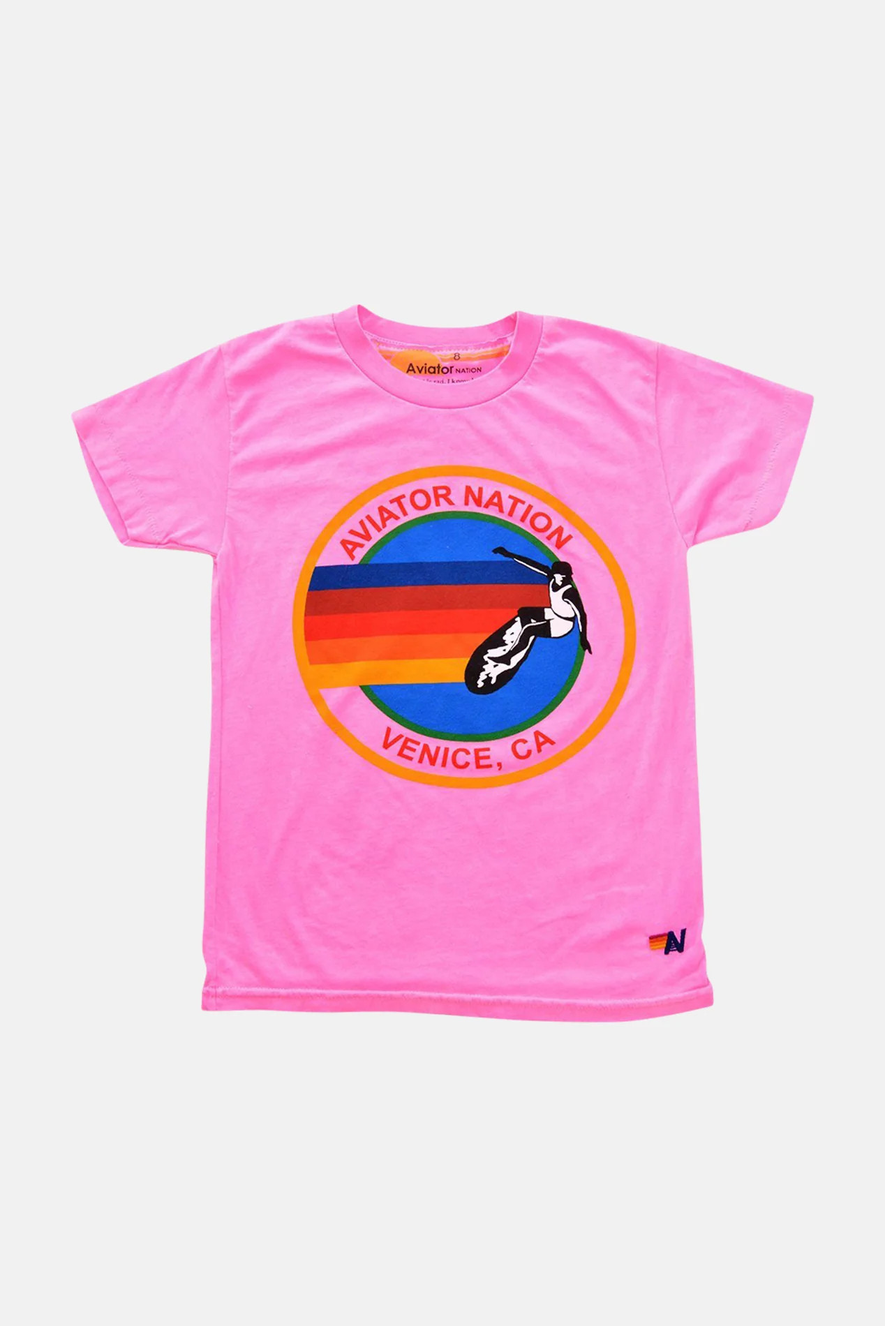 Kid's Aviator Nation Tee Neon Pink | Blue & Cream
