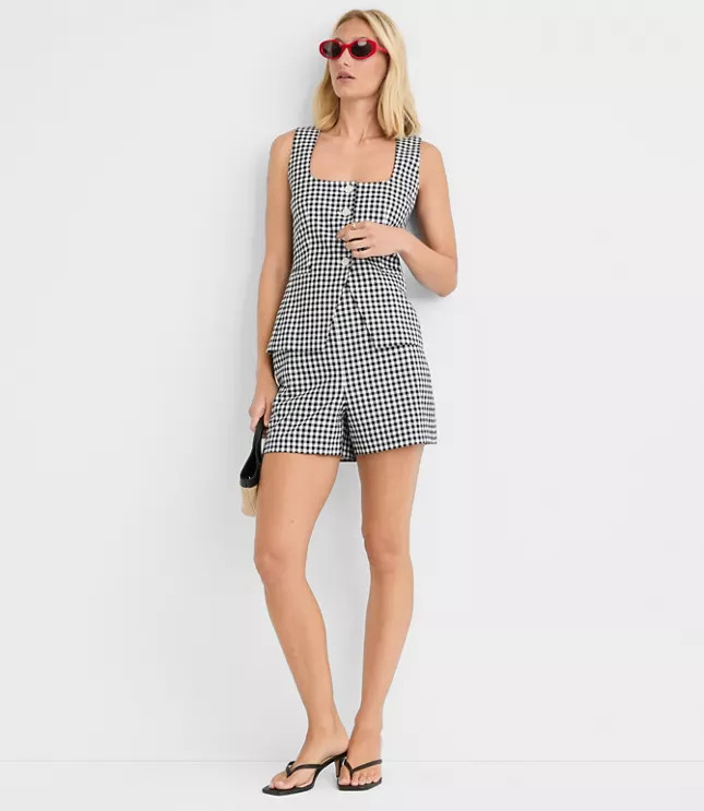 Darted Side Zip Shorts in Gingham | LOFT
