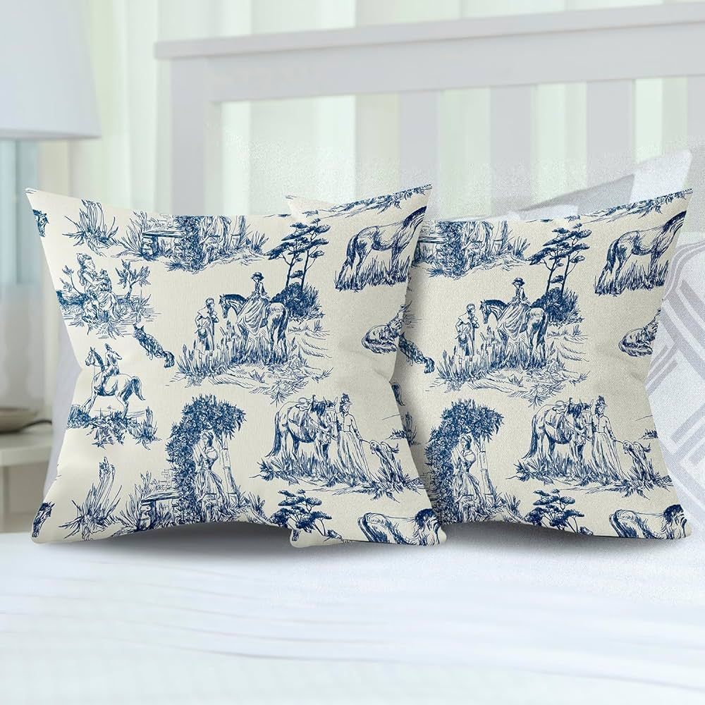 chiinvent French Country Pillow Cover Set of 2 Vintage Toile Linen Decorative Throw Pillow Case C... | Amazon (US)