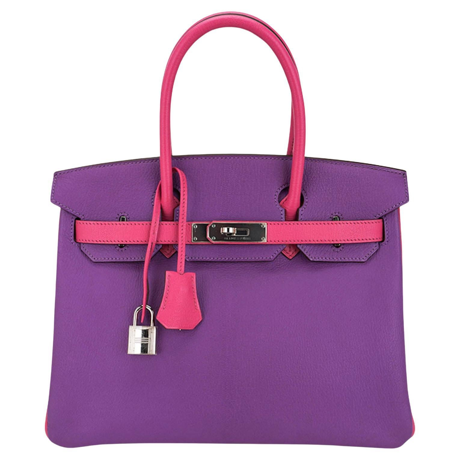 Hermes Special Order HSS Birkin 30 Bag Parme and Rose Shocking Chevre Leather | 1stDibs