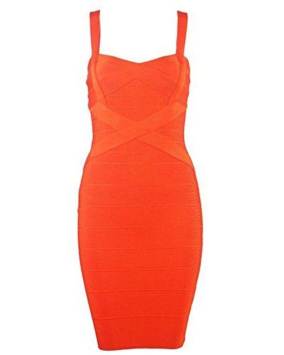 UONBOX Women's Rayon Cute Sleeveless Bodycon Bandage Strap Dress Orange XS | Amazon (US)