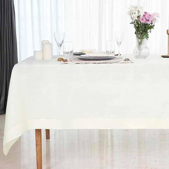 D'Moksha Homes Ivory Linen Tablecloth for Rectangle Tables 60 x 90 Inch - 100% Pure Linen Ivory T... | Amazon (US)