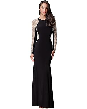 Xscape Women's Long Sleeve Beaded Contour Gown | Amazon (US)