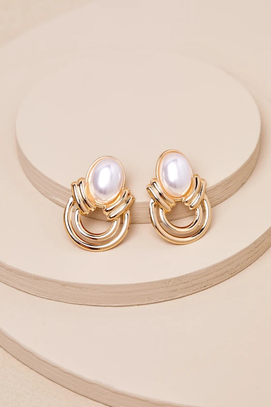 Special Essence Gold Pearl Abstract Statement Earrings | Lulus