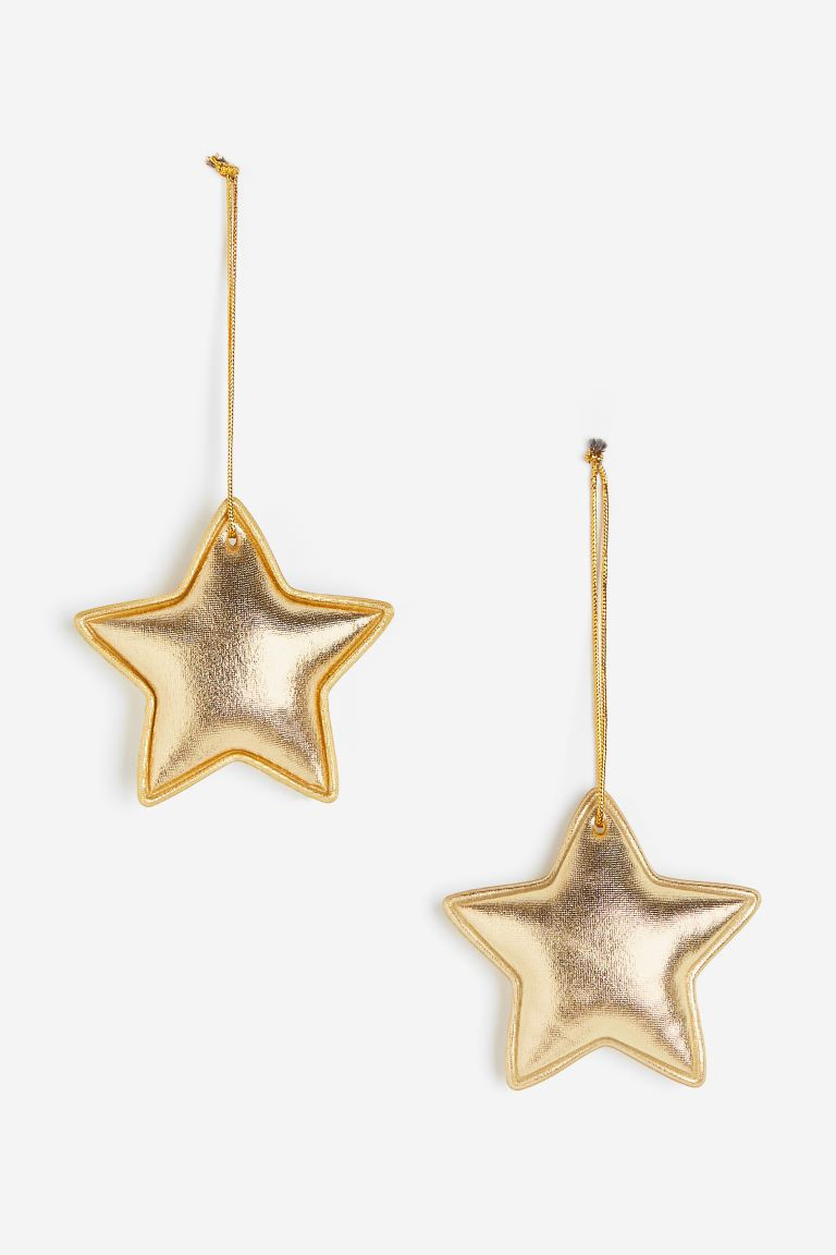 2-pack linen-blend Christmas Ornaments - Gold-colored - Home All | H&M US | H&M (US + CA)
