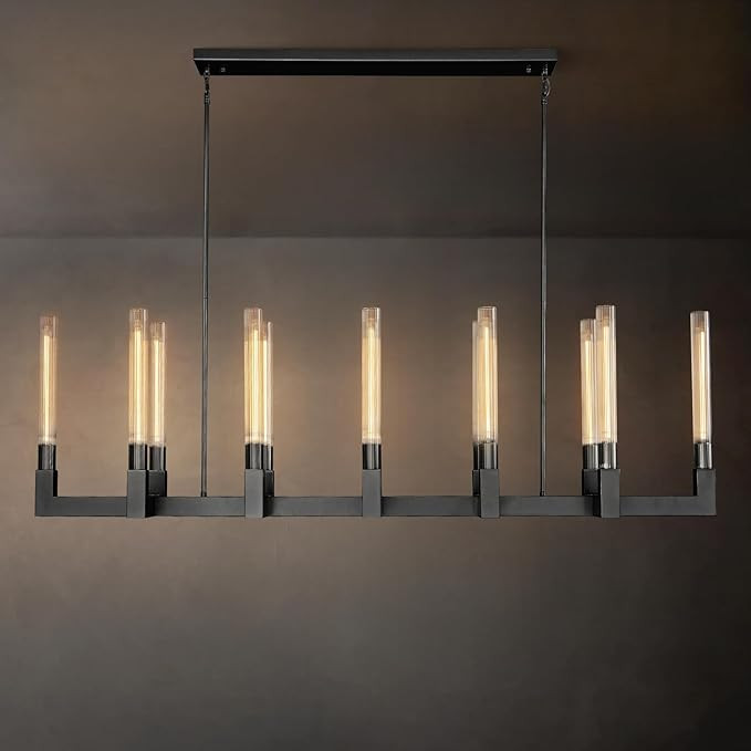 Black 12-Lights Modern Chandelier with Glass Tube, 54in Chandeliers Rectangular Luxurious Large C... | Amazon (US)