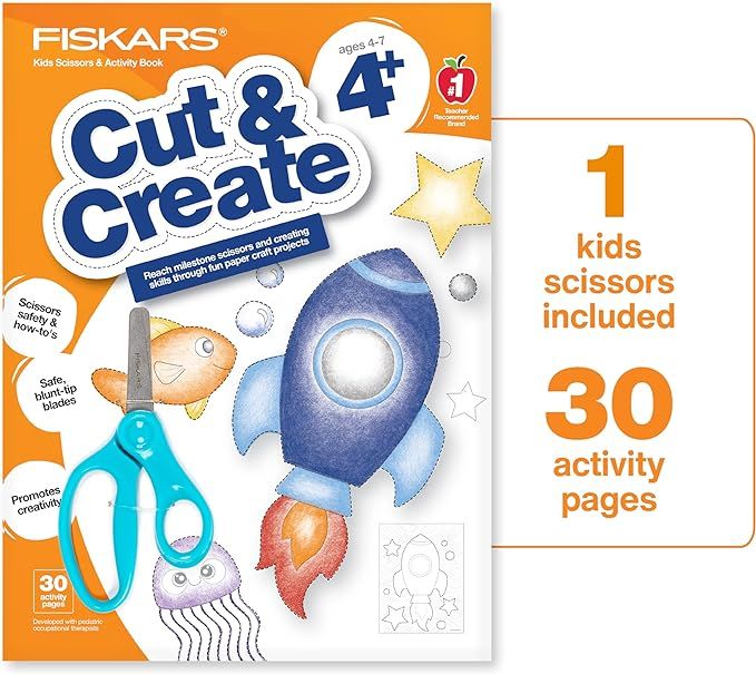 Fiskars Cut & Create Activity Book with 5" Kids Scissors, Ages 4+ | Amazon (US)