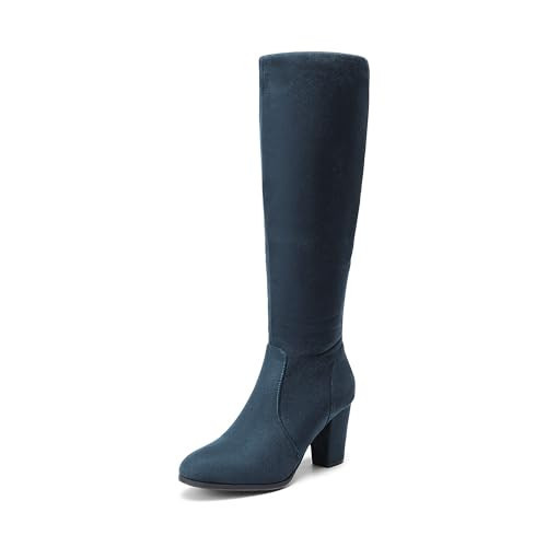 DREAM PAIRS Women's Chunky Heel Knee High Boots,Size 5.5,Dark/Blue,MIDLEG | Amazon (US)