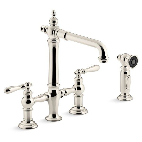 Kohler Artifacts Deck-Mount Bridge Kitchen Sink Faucet with Lever Handles and Sidespray | Bed Bath & Beyond