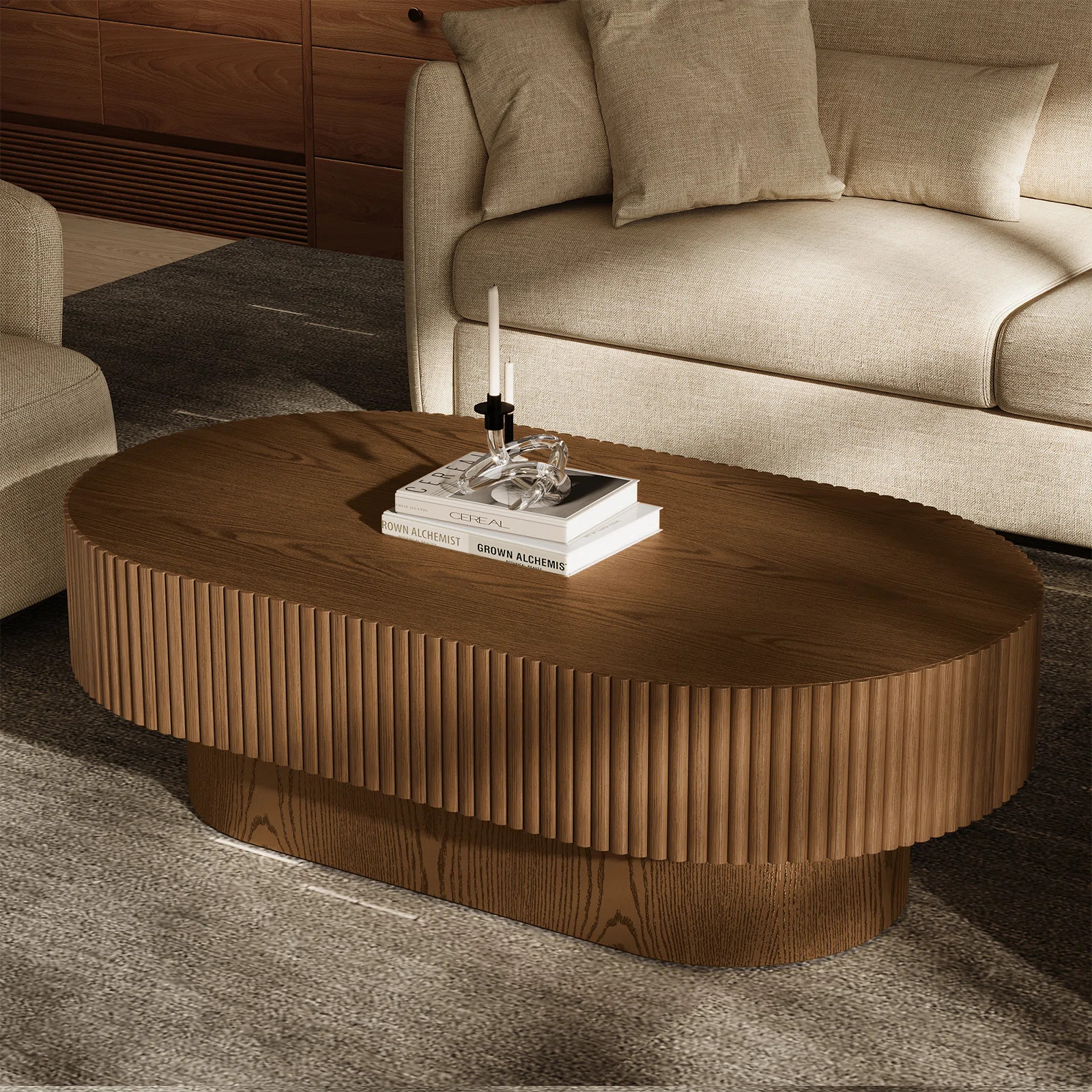 43.7'' W Solid Wood Oval Coffee Table with Fluted Design | Wayfair North America