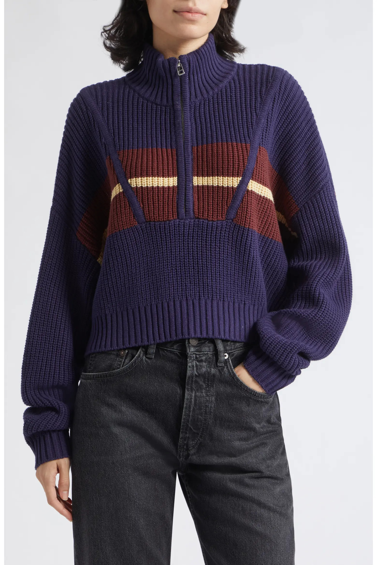 Hampton Stripe Half Zip Crop Sweater (Women) | Nordstrom | Nordstrom