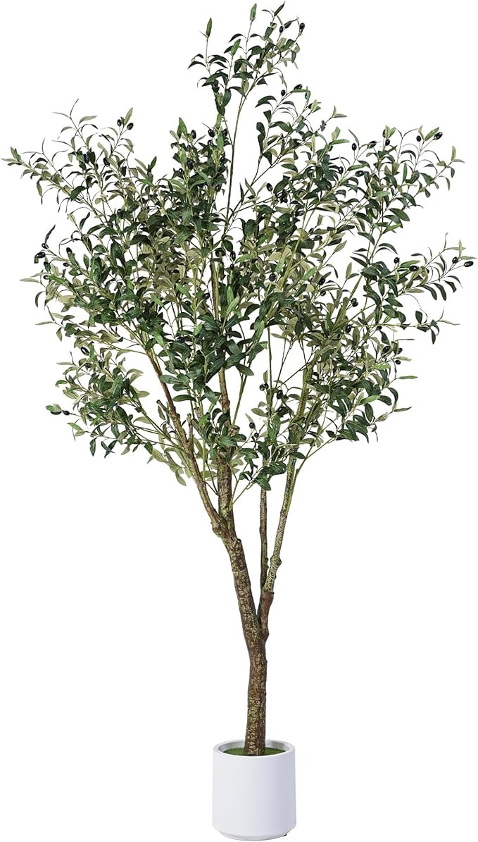 Artificial Olive Tree 7FT, Indoor Fake Silk Plant with Realistic Trunk, Leaves, Fruits and White ... | Amazon (US)