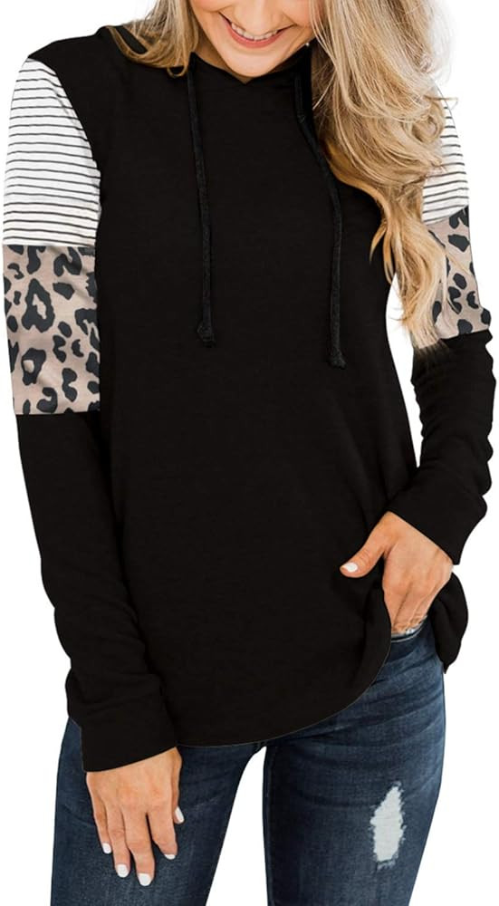 PINKMSTYLE Womens Color Block Hoodie Sweatshirts Tunic Pullover Tops Long Sleeve Drawstring Shirt... | Amazon (US)