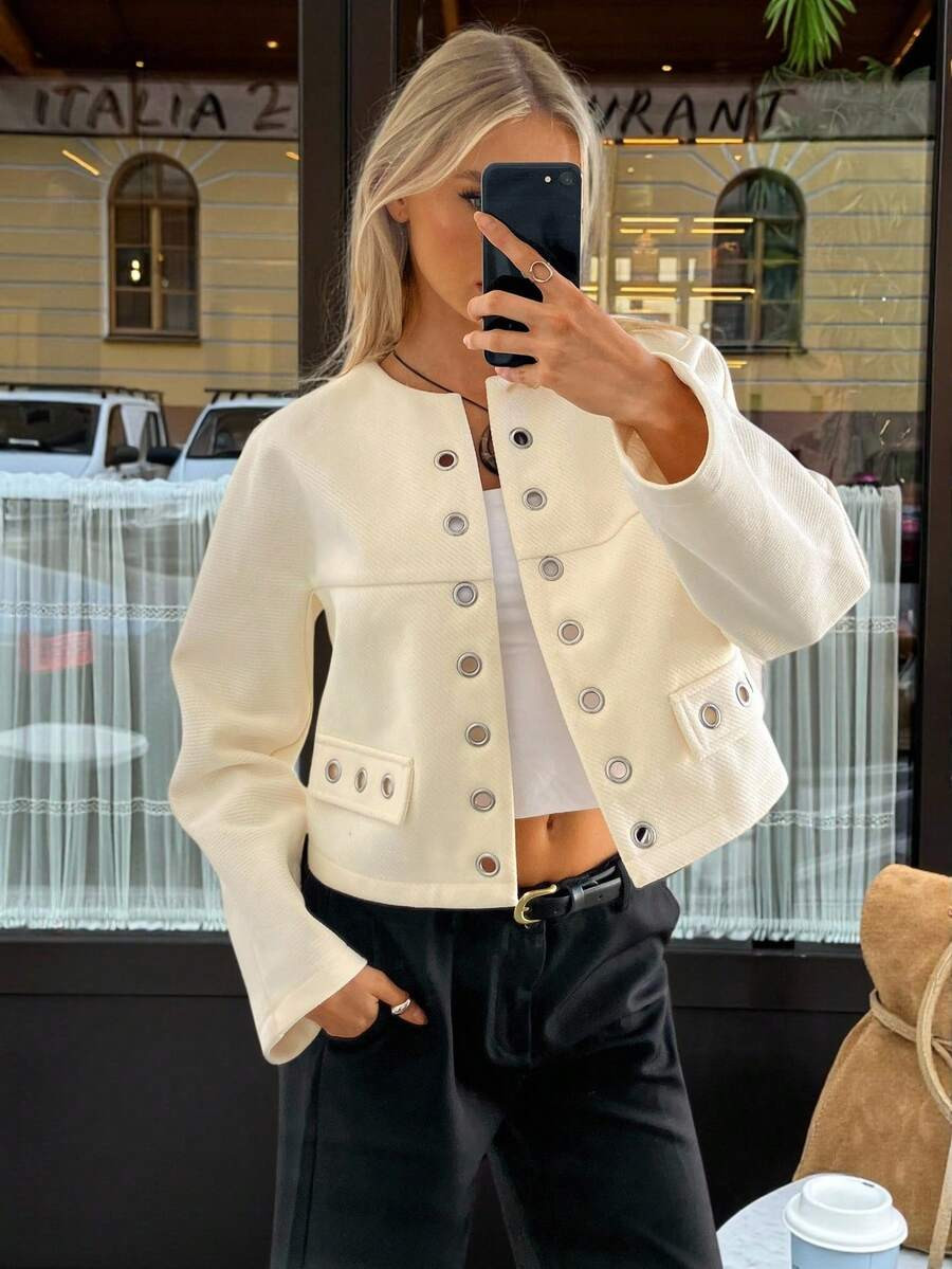 Siren Gaze New Autumn And Winter Fashion Street Style Jacket For Women, Metal Hollow Niche Design... | SHEIN