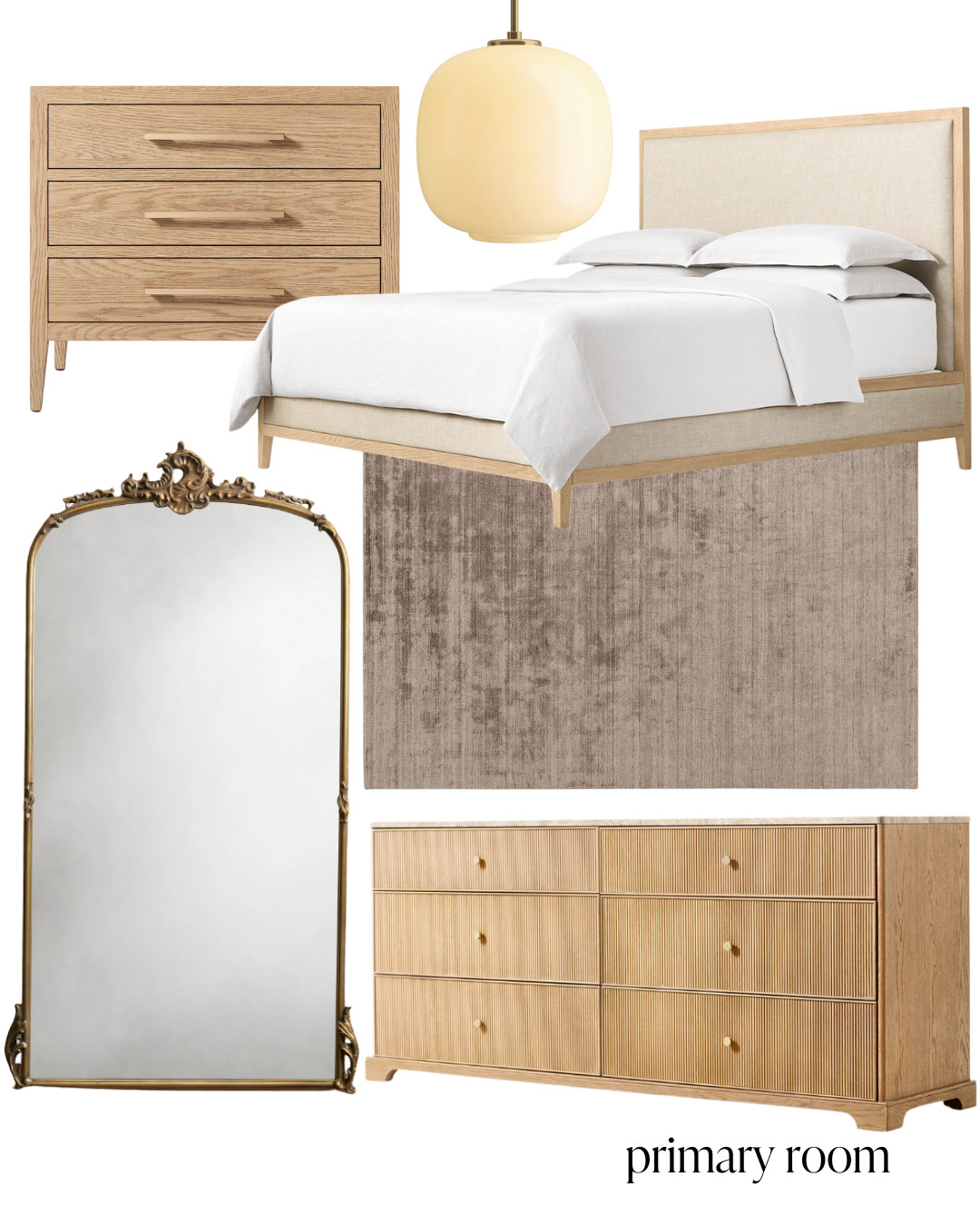 Bedroom furniture in my home! 

A lot of my furniture is from Restoration Hardware (which isn’t linkable), so I’ve included similar options below.
Restoration Hardware pieces:
• Bed Frame – French Contemporary Fabric Panel Bed
• Dresser – Genevieve Emperador Reeded 6-Drawer Dresser
• Nightstands – French Contemporary Closed Nightstand

#LTKHome