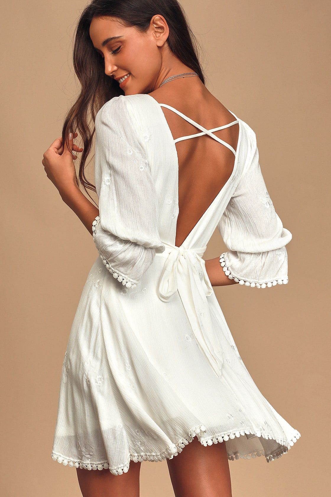 In the Meadow White Embroidered Backless Mini Dress | Lulus