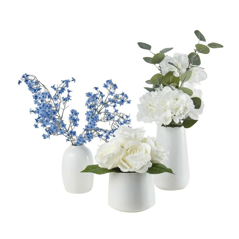 My Texas House White Faux Hydrangea Plant in Ceramic Vase, 16" Height | Walmart (US)