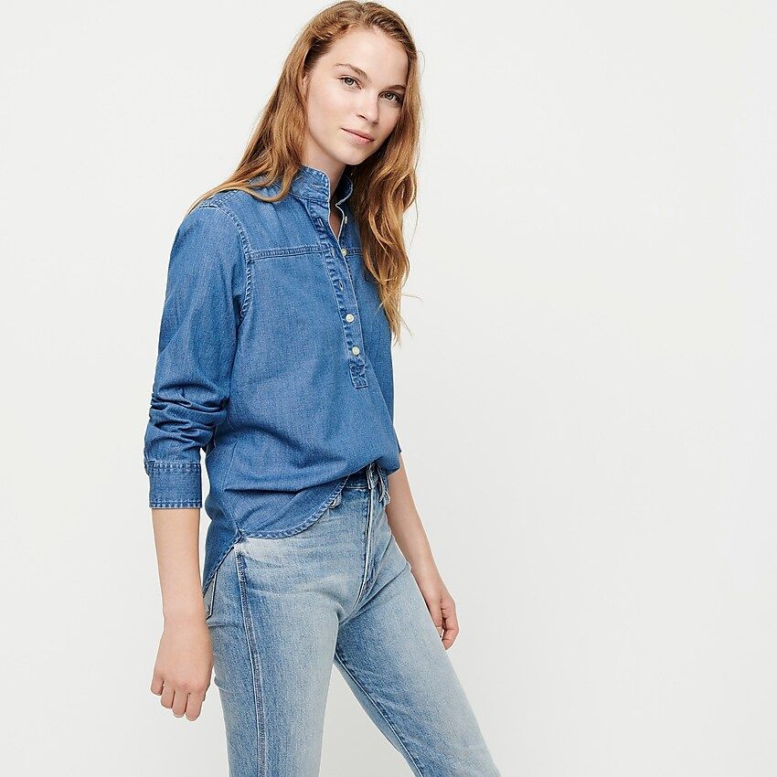 Band-collar popover tunic in chambray | J.Crew US