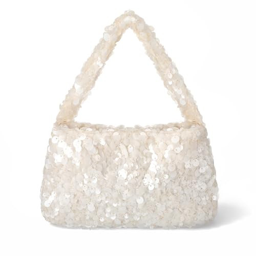 Klyyo Clyro Sequin Bag Sparkle Purse for Wedding Women's Elegant Shiny Hobo Bag for Evening Party Formal Events Cream(White) | Amazon (US)