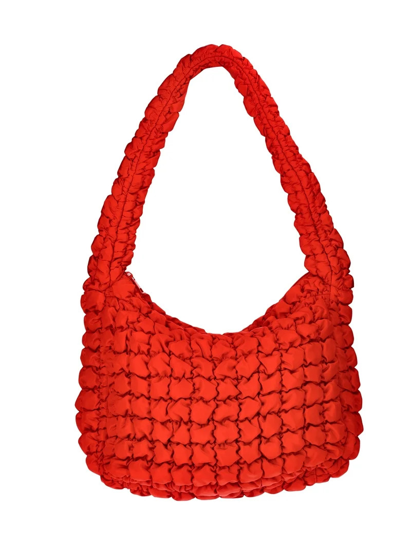 No Boundaries Women's Oversized Quilted Hobo Bag, Classic Red - Walmart.com | Walmart (US)