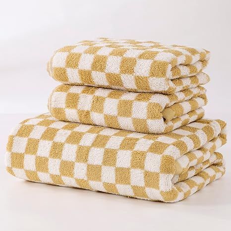 IDORESPELL Luxury Bath Towel Sets Yellow White Checkered Large Ultra Soft 100% Cotton Classic Che... | Amazon (US)