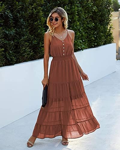 PRETTYGARDEN Women's Casual Summer Dress Spaghetti Strap Sleeveless High Waist Beach Long Maxi Su... | Amazon (US)