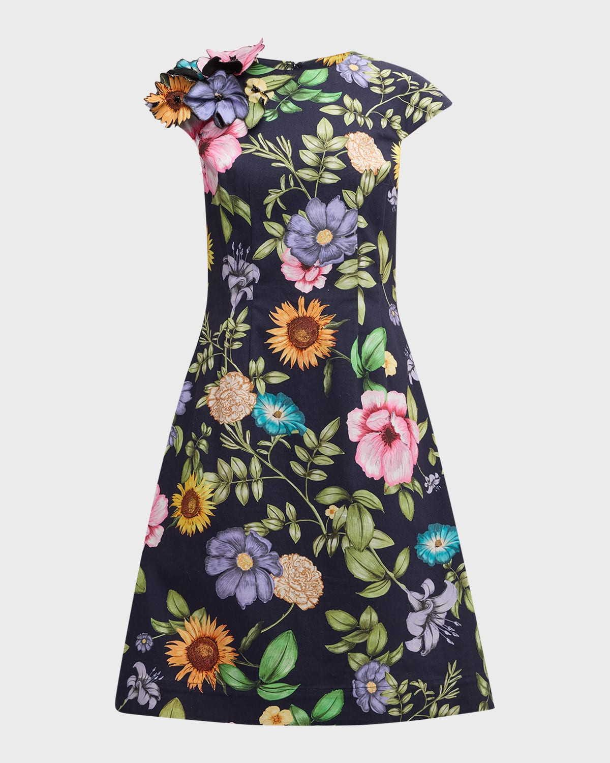 Floral-Print Beaded Applique Dress | Neiman Marcus