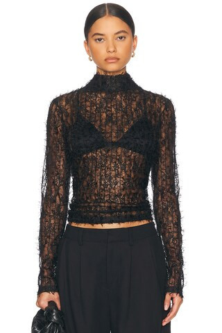 Rohe High Neck Textured Sheer Top in Black | FWRD 