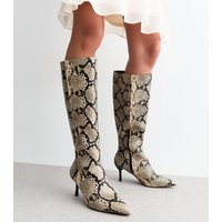 Women's Off White Snakeskin Knee High Boots Vegan New Look | New Look (UK)