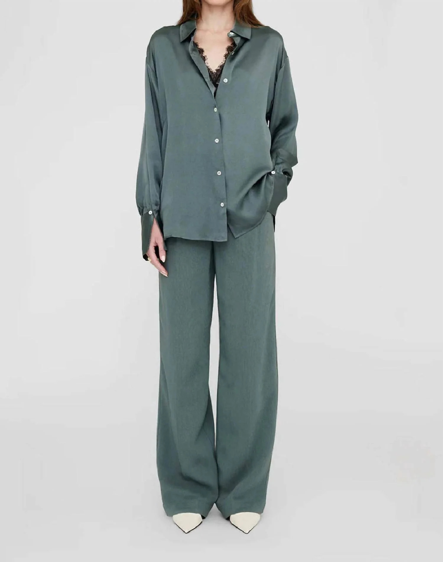 Monica Button Up Shirt In Dark Sage Green | Shop Simon