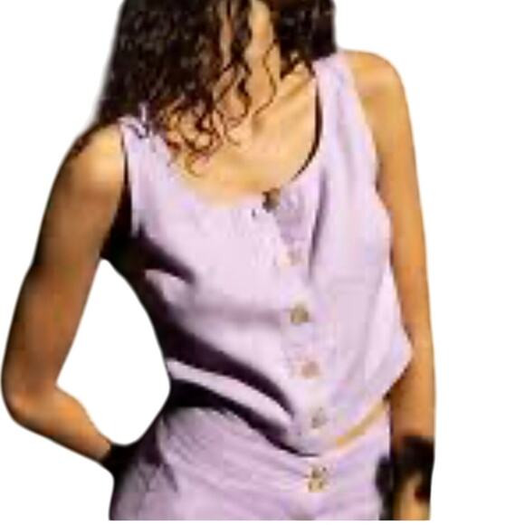 Everlane 2 linen lavender button front crop top blouse shell TS 2950 | Poshmark