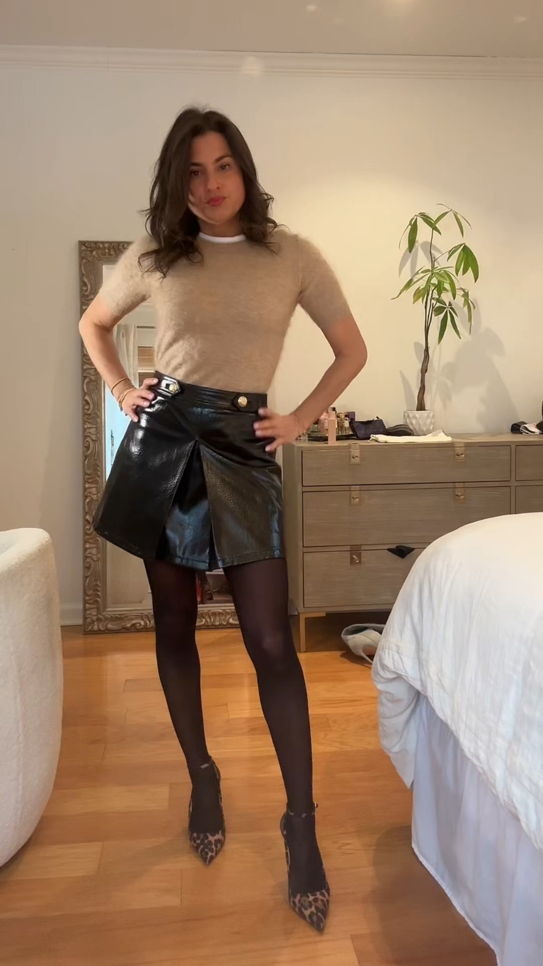 Short skirt and a cashmere sweater 