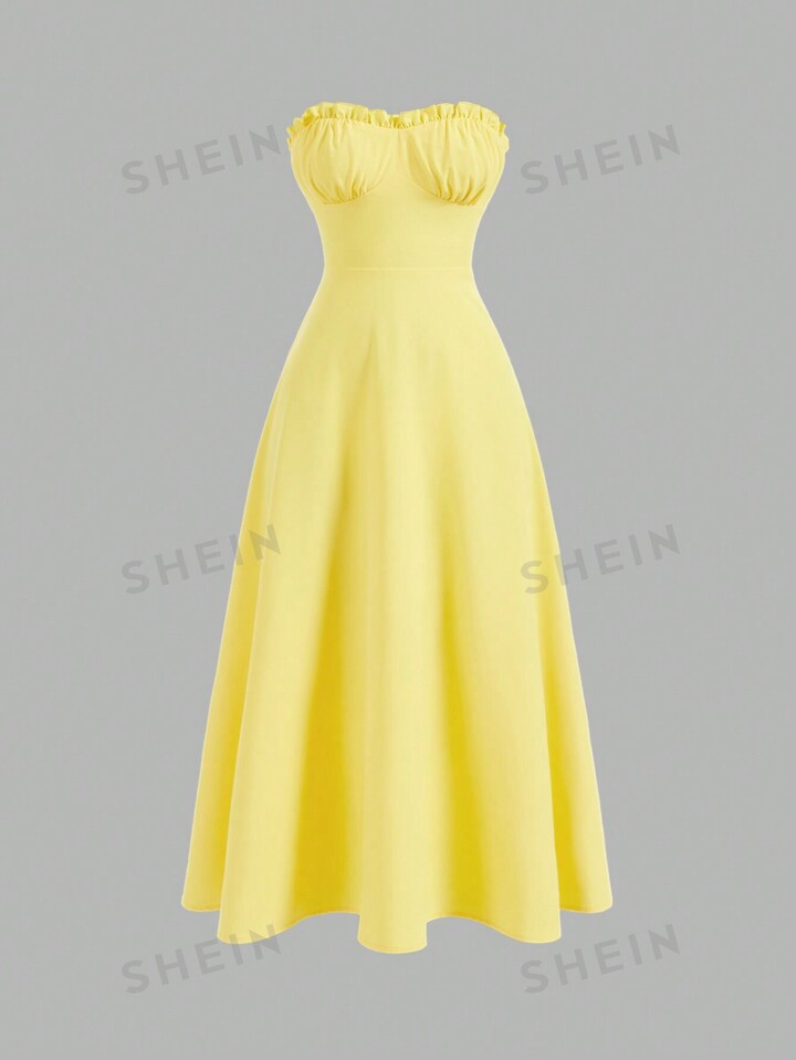 SHEIN MOD Women Dopamine Sexy Ruffled Waist Slimming Dress | SHEIN