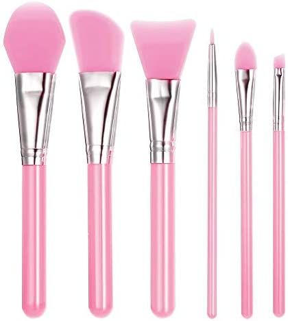 6pcs Silicone Makeup Brush Set Facial Mask Foundation Brushes Eyeshadow Eyebrow Brush Kit (Pink) | Amazon (US)