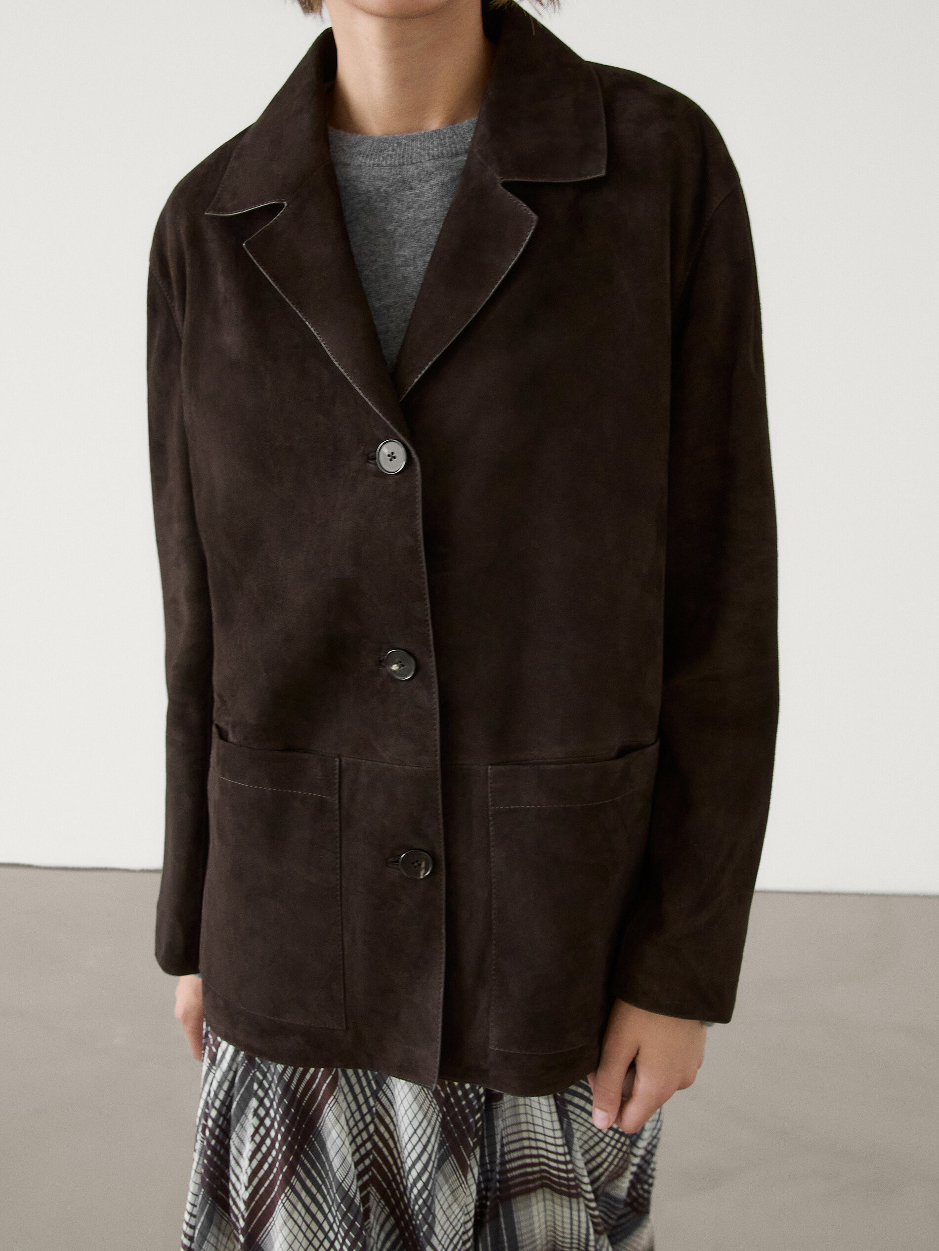 Suede leather blazer with pockets | Massimo Dutti US