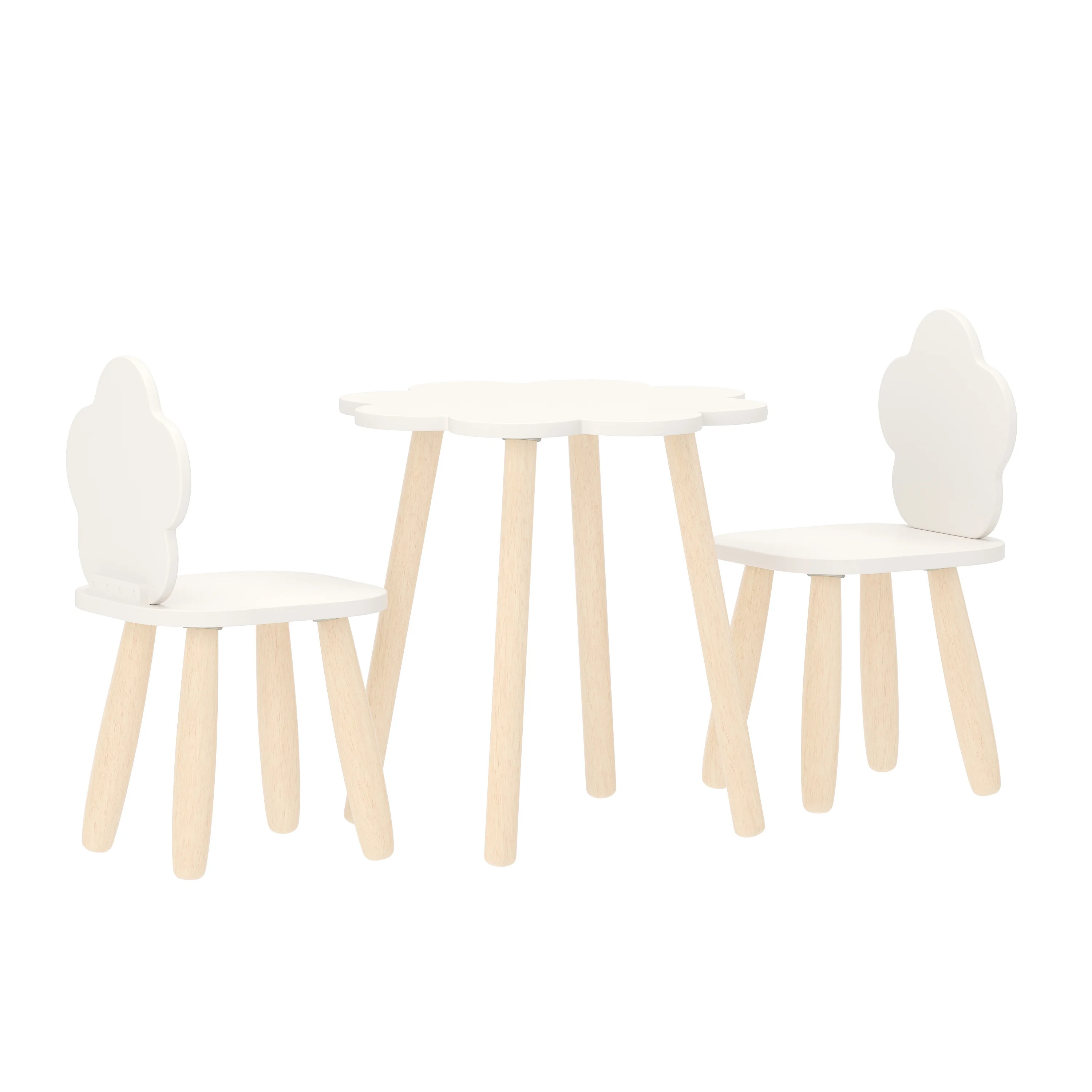 Buzz & Bloom Kids 3-Piece Wood Cloud-Shaped Table and Chairs Set, White/Natural - Walmart.com | Walmart (US)