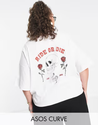 ASOS DESIGN Curve boxy T-shirt with 'Ride or Die' graphic print in white | ASOS (Global)