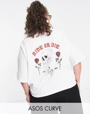 ASOS DESIGN Curve boxy T-shirt with 'Ride or Die' graphic print in white | ASOS (Global)