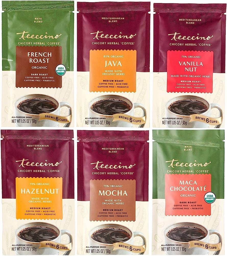 Teeccino Herbal Coffee Sampler – 6 x 30g Trial Size Chicory Coffee Alternatives – French Roas... | Amazon (US)