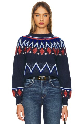SUNDRY Fairisle Crew Neck Sweater in Deep Navy from Revolve.com | Revolve Clothing (Global)