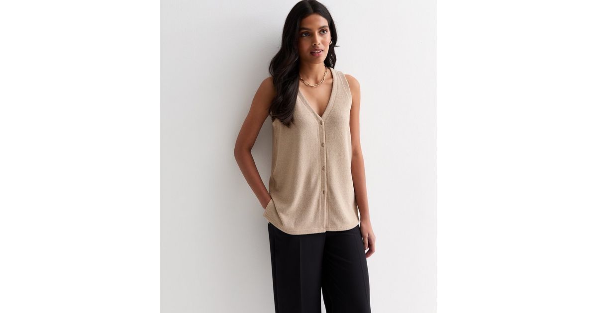 Mink Textured Fine Knit Button Front Vest | New Look | New Look (UK)