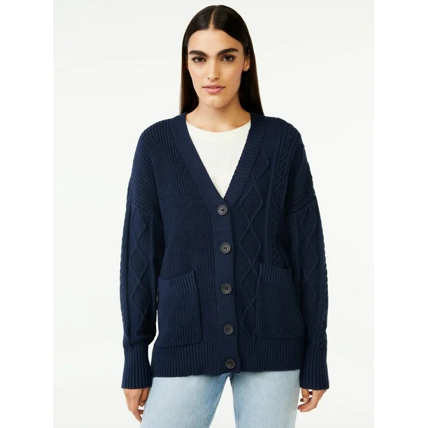 Free Assembly Women's Mix Stitch V-Neck Cardigan Sweater - Walmart.com | Walmart (US)