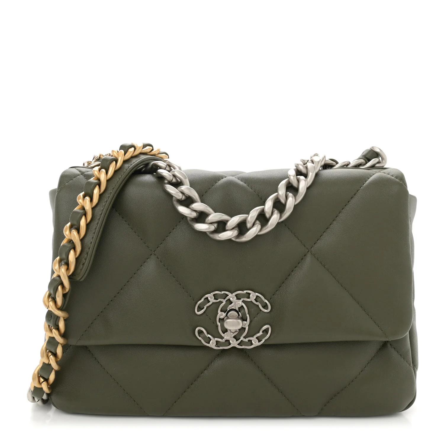 Chanel Lambskin Quilted Medium Chanel 19 Flap Khaki 1709792 | FASHIONPHILE (US)