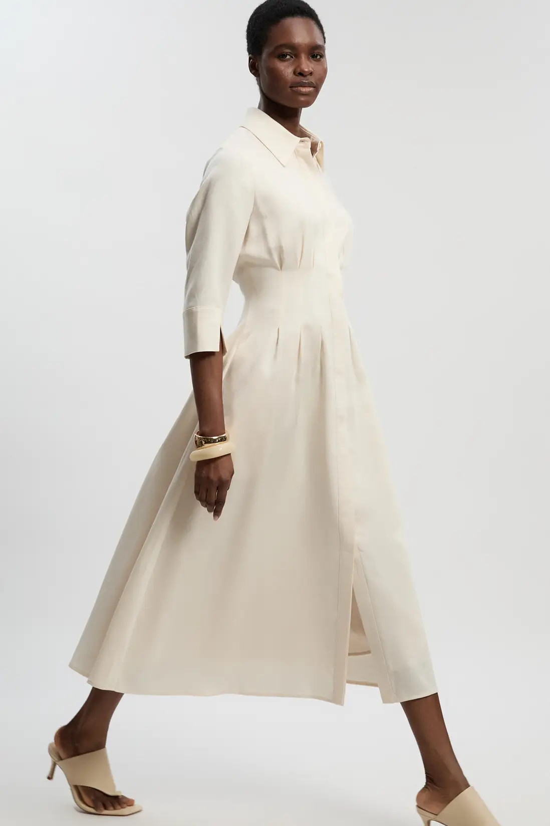 Tailored Linen Darted Waist Midi Dress | Karen Millen UK + IE + DE + NL