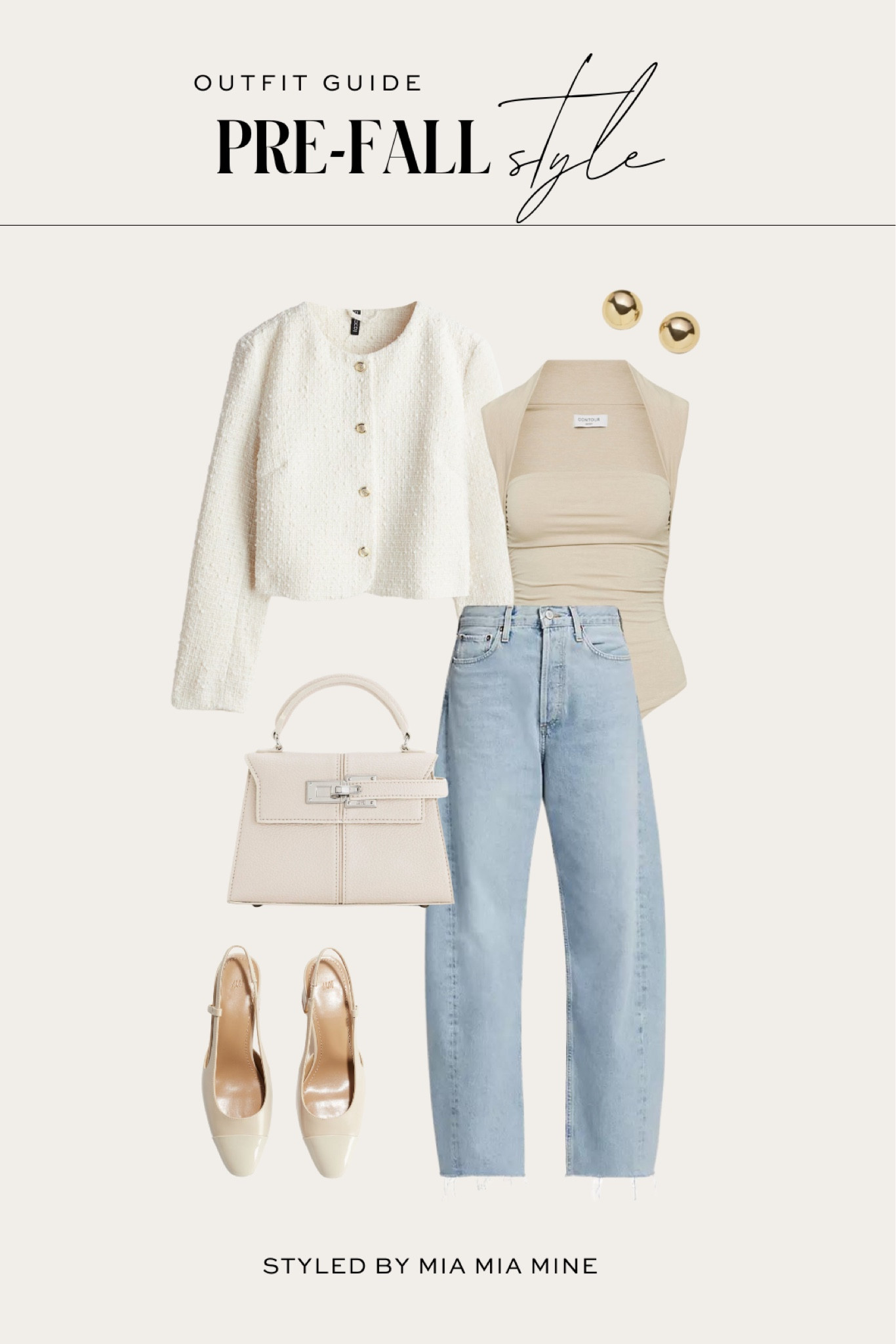 Casual pre fall outfit ideas / fall work outfit / business casual outfit
H&M tweed jacket 
Barrel leg jeans
Square neck bodysuit
H&M slingback pumps
White top handle bag

#LTKFindsUnder100 #LTKSaleAlert #LTKSeasonal