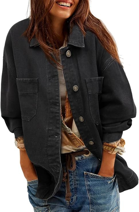 Sidefeel Women's Jean Jacket Oversized Boyfriend Button Up Long Sleeve Split Zimbaplatinum Denim ... | Amazon (US)