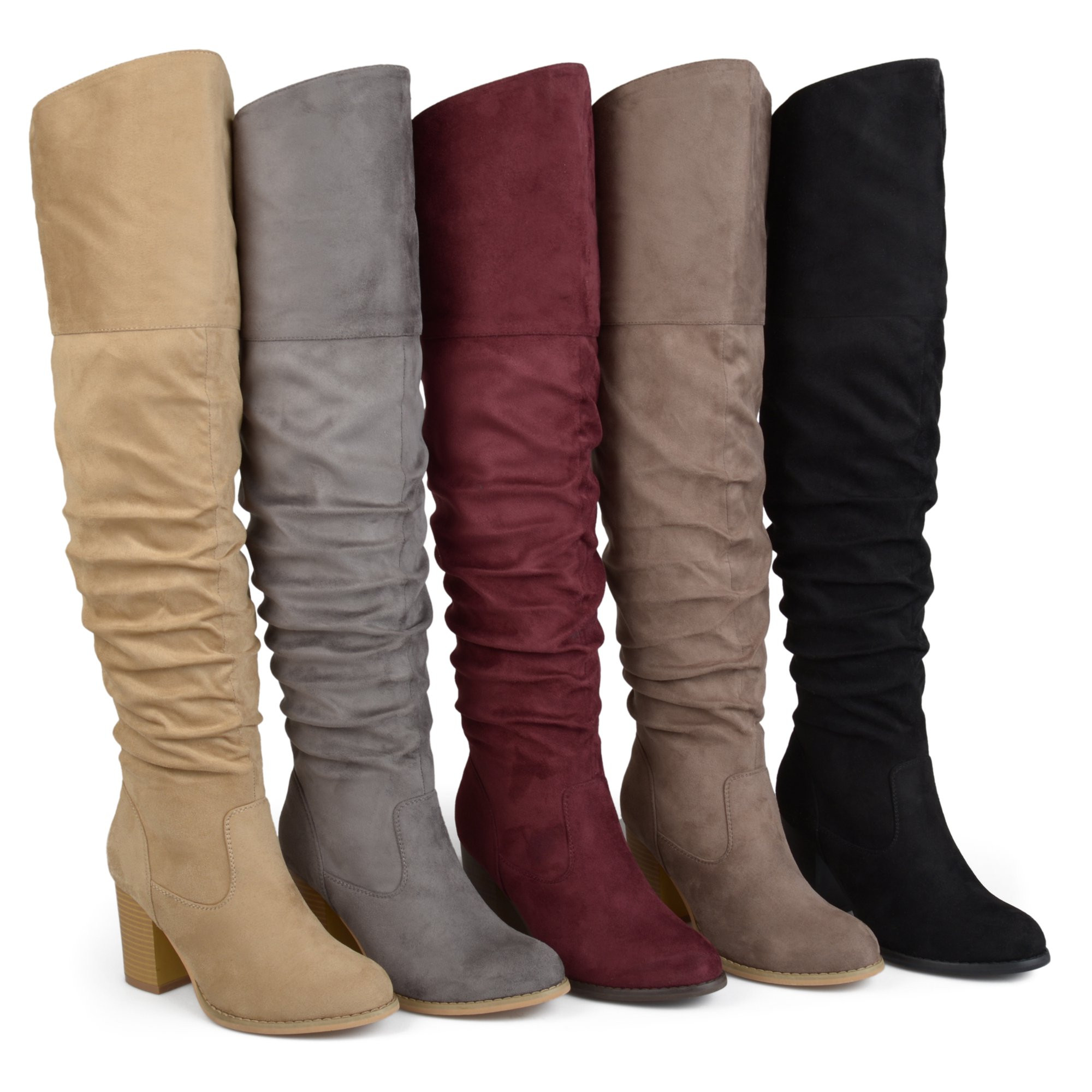 Brinley Co. Women's Extra Wide Calf Ruched Stacked Heel Faux Suede Over-the-knee Boots | Walmart (US)