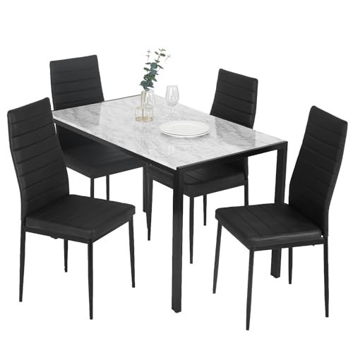FDW Dining Table Set Dining Room Table Set for Small Spaces Kitchen Table and Chairs for 4 Table with Chairs Home Furniture Rectangular Modern (White Marble) | Amazon (US)