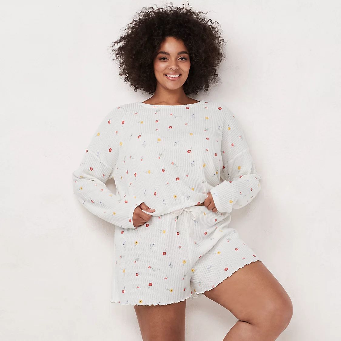 Plus Size LC Lauren Conrad Thermal Crop Pajama Top & Pajama Shorts Set | Kohl's