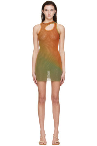 Orange & Green Recycled Polyester Mini Dress | SSENSE